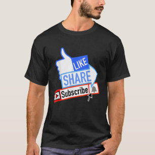 T-shirt Social Media Like Share S'abonner Notification Bel