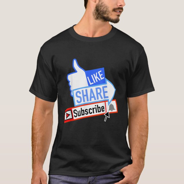 T-shirt Social Media Like Share S'abonner Notification Bel (Devant)