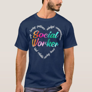 T-shirt Social Worker Heart Word Cloud Aquarelle