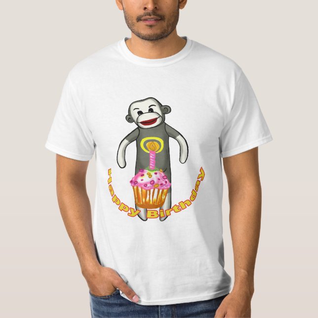 T-shirt Sock Monkey Birthday (Devant)