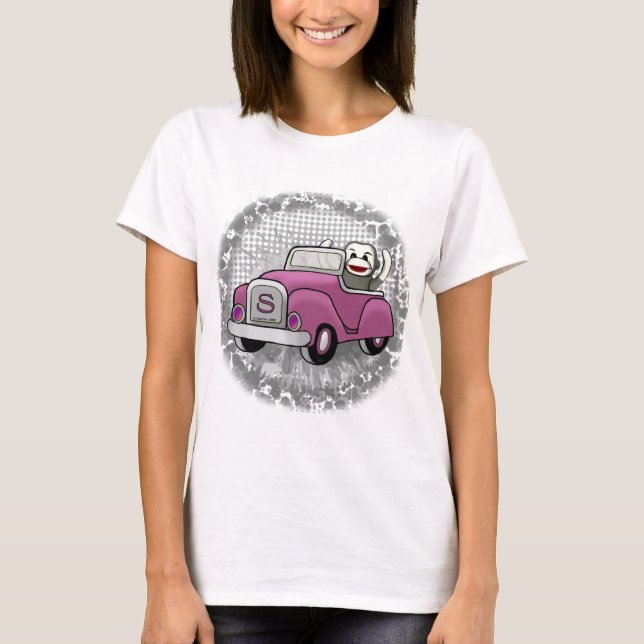 T-shirt Sock Monkey Driving Car (Devant)