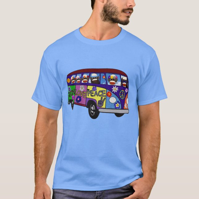 T-shirt Sock Monkey Peace Bus  (Devant)
