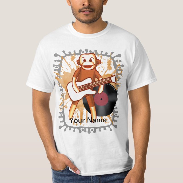 T-shirt Sock Monkey Rock and Roll  (Devant)