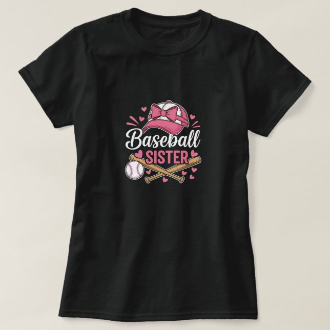T-shirt Sœur de baseball Nœud Rose (Design devant)