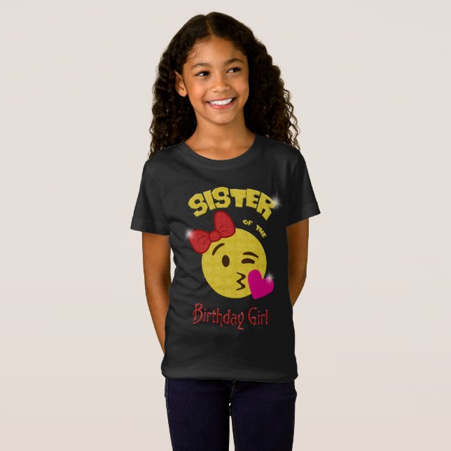 T-Shirt Soeur de la fête d'anniversaire d'Emoji de fille (Devant entier)