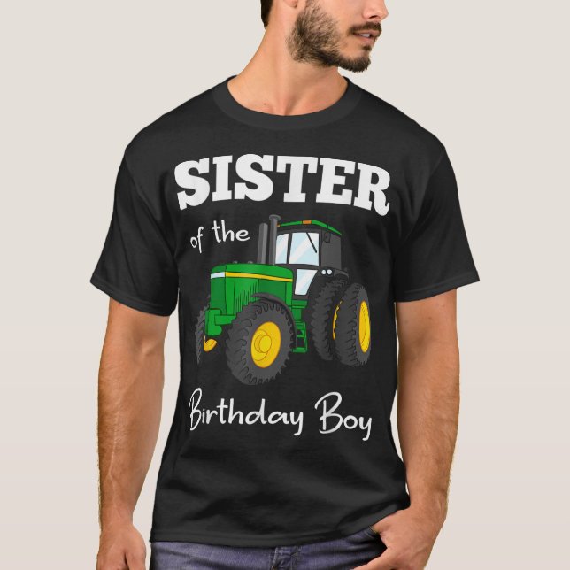 T-shirt Soeur De L'Anniversaire Boy Tractor Farm Party (Devant)