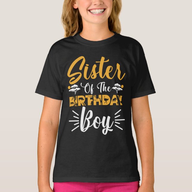 T-shirt Soeur De L'Anniversaire Boy Zoo Animal (Devant)