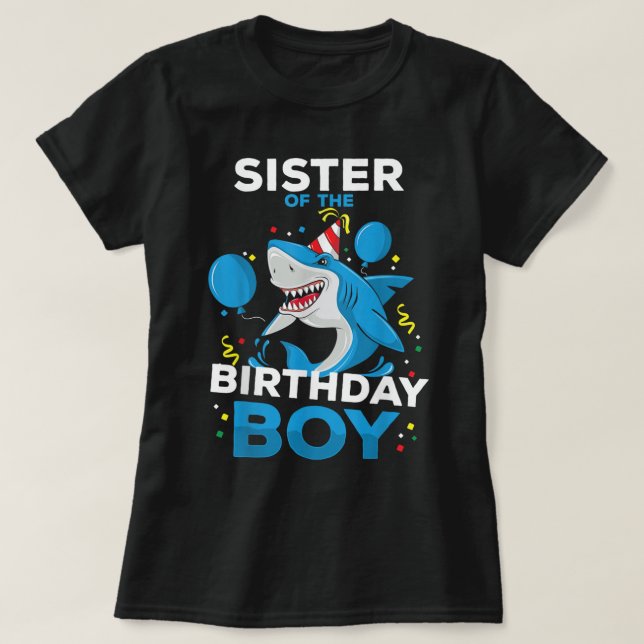 T-shirt Soeur de l'Anniversaire Garçon requin Océan thème  (Design devant)