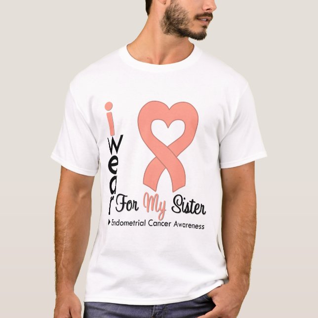 T-shirt SOEUR de ruban de coeur de pêche de cancer du (Devant)