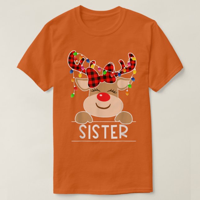 T-shirt Soeur des rennes rouges Noël Lumière Christma (Design devant)