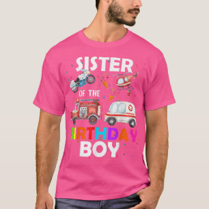 T-shirt Sœur du garçon d'anniversaire Camion de pompiers A