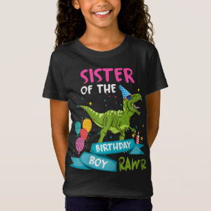 T-Shirt Soeur du garçon d'anniversaire TRex Dinosaure corr