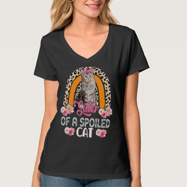 T-shirt Soeur D'Un Chat Mélangé Fleurs Léopard Rainb (Devant)