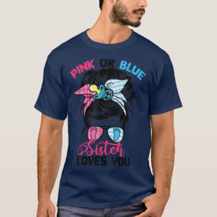 T-shirt Soeur rose ou bleue vous aime Messy Bun Genre Rev