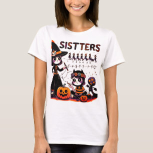 T-shirt Soeurs d'Halloween - Pratique Éffrayante d'écritur