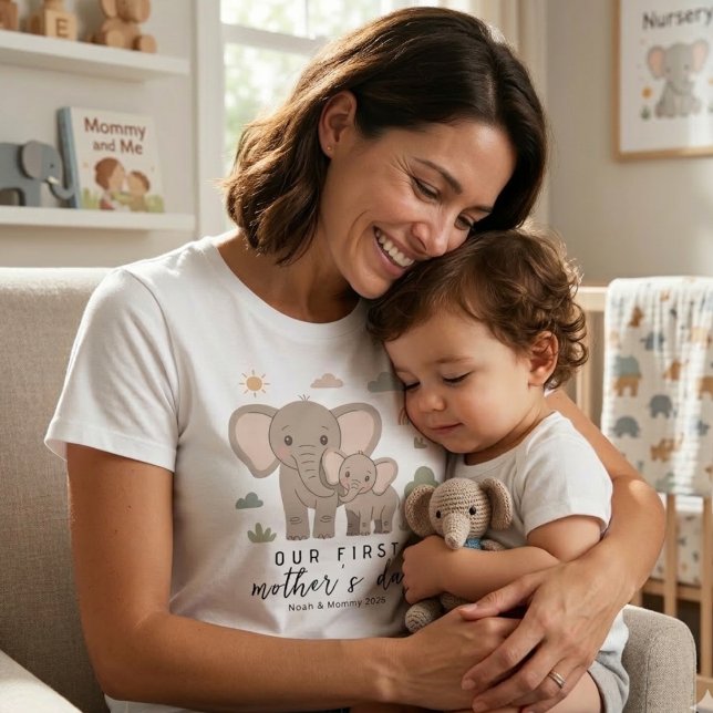 T-shirt Soft Elephant Mom Baby First Mothers Day Art (Créateur téléchargé)