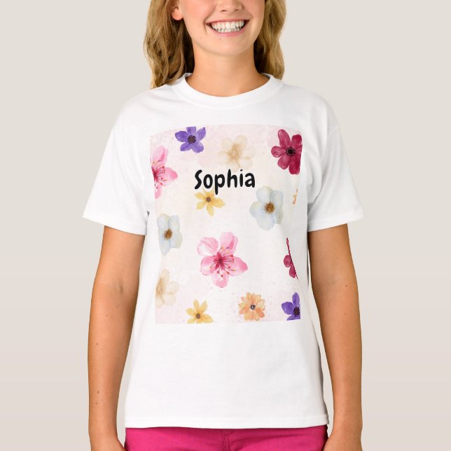 T-shirt Soft Pastel Pink Floral Watercolor Design (Devant)