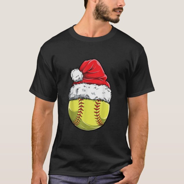 T-shirt Softball Ball Père Noël Filles de Noël Funny Casqu (Devant)