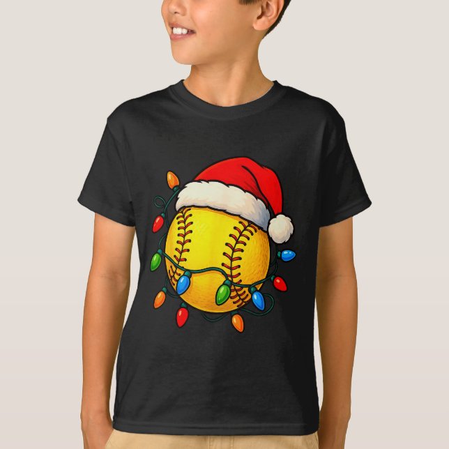 T-shirt Softball Ball Santa Hat Christmas Softball Xmas Li (Devant)