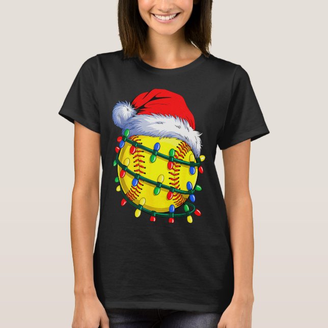T-shirt Softball Ball Santa Hat Christmas Softball Xmas Li (Devant)