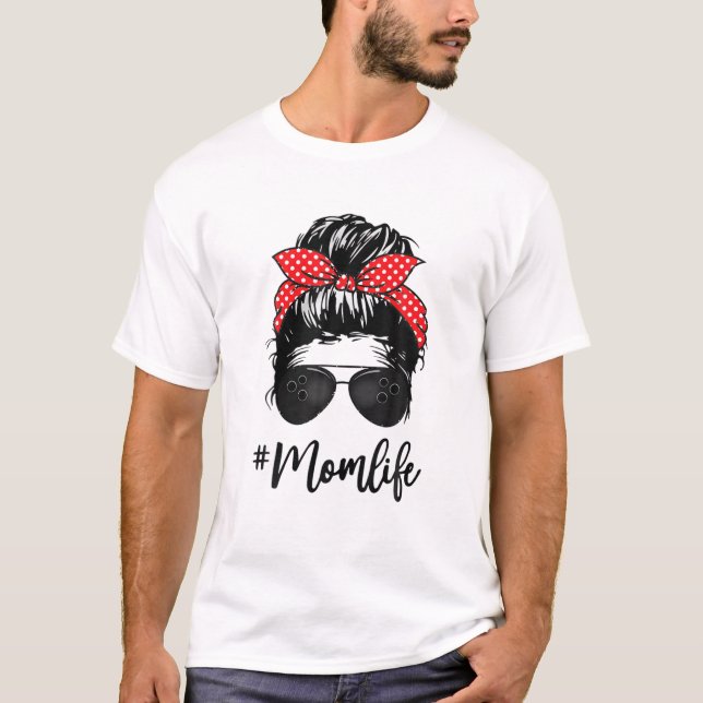T-shirt Softball Bowling Mothers Day Messy Bun Bleached (Devant)