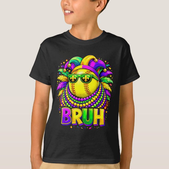T-shirt Softball Bruh Mardi Gras Jester Hat And Sungles  (Devant)