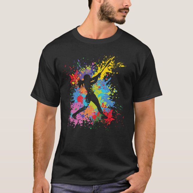 T-shirt Softball Couleurs Éclaboussures Amusement Joueuse  (Devant)
