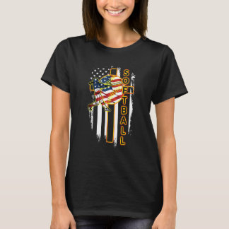 T-shirt Softball Cross Jesu Dieu Drapeau Vêtements