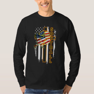 T-shirt Softball Cross Jesu Dieu Drapeau Vêtements