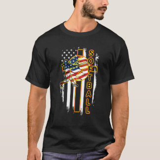 T-shirt Softball Cross Jesu Dieu Drapeau Vêtements