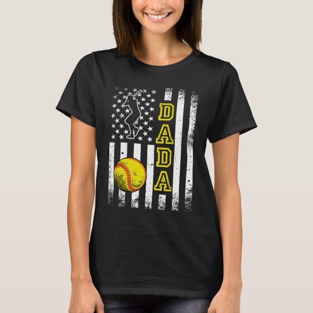 T-shirt Softball Dada American Flag  Vintage Softball (Devant)