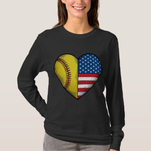 T-shirt Softball Drapeau USA Cœur Vintage Vector Design_1