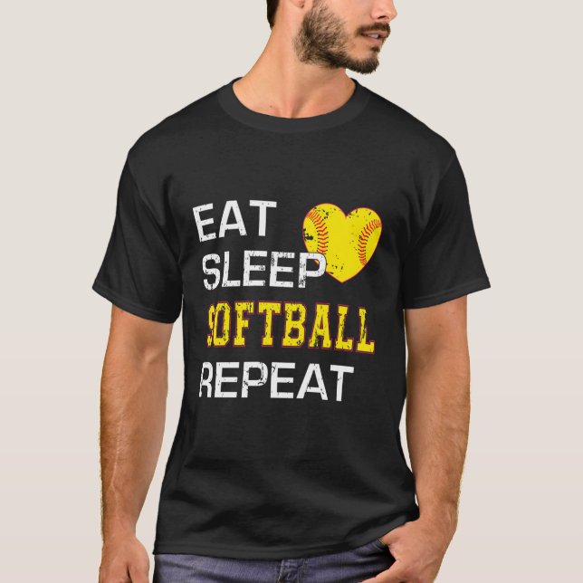 T-shirt Softball Eat Sleep Softball Repeat Softball (Devant)