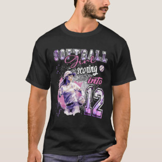 T-shirt Softball Girl Scoring Into 12 - Dames Anniversaire