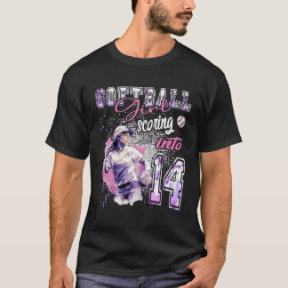 T-shirt Softball Girl Scoring Into 14 - Dames Anniversaire