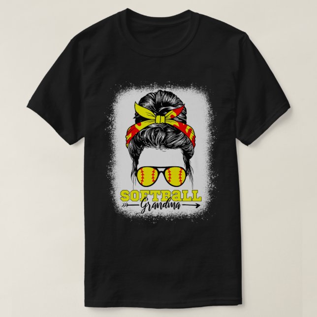 T-shirt Softball Grand-mère Bleached Messy Bun Softball Am (Design devant)