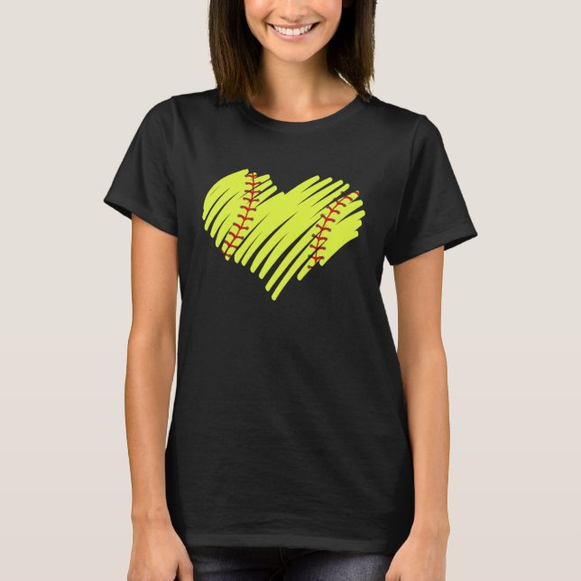 T-shirt Softball Heart Ball Mom Dad Men Women Baseball (Devant)