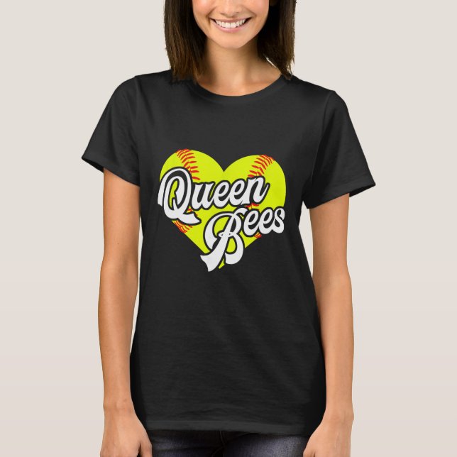 T-shirt Softball Heart Queen Bees Team T-ball League Girls (Devant)