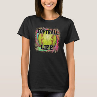 T-shirt Softball Life Tie Dye Empreinte de léopard Yellow 