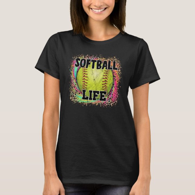 T-shirt Softball Life Tie Dye Empreinte de léopard Yellow  (Devant)