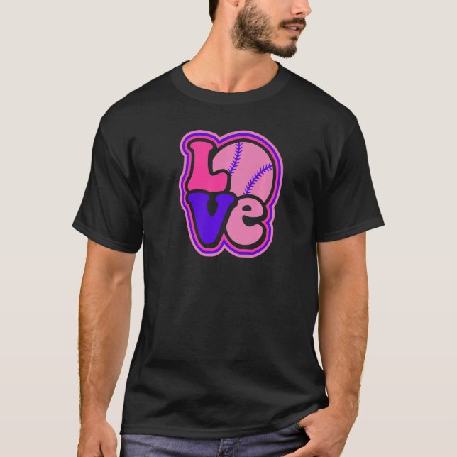 T-shirt Softball Love for Teen Girls & Women Purple & Pink (Devant)