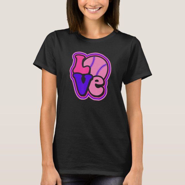 T-shirt Softball Love for Teen Girls & Women Purple & Pink (Devant)