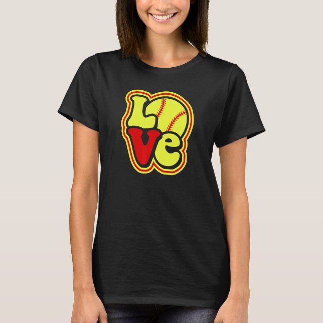 T-shirt Softball Love for Teen Girls & Women Red & Yellow  (Devant)