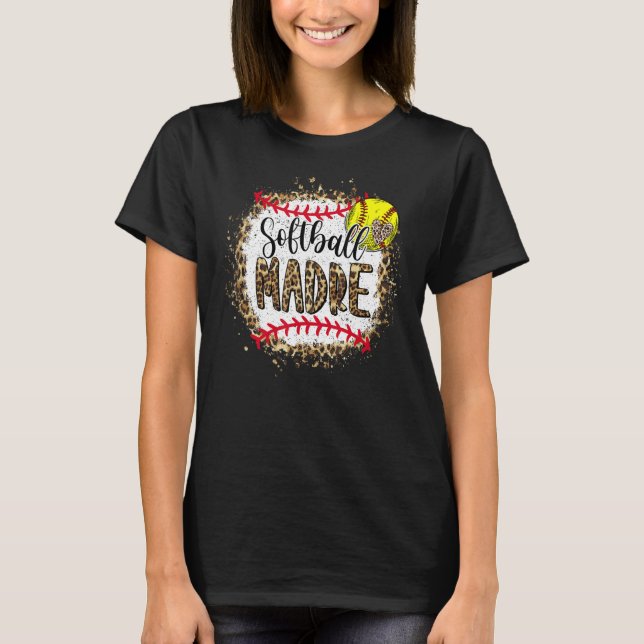 T-shirt Softball Madre Leopard Bleached Mère's Day Jeu (Devant)