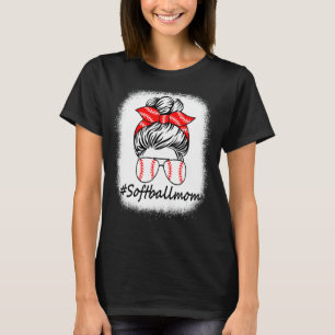 T-shirt Softball Maman Messy Bun Bleached Mothers Day Femm