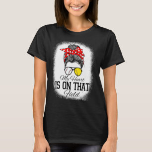 T-shirt Softball-Maman Mon coeur est sur le terrain de bas