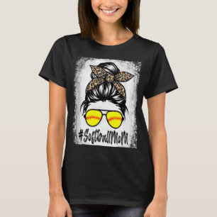 T-shirt Softball Maman Vie Avec Leopard Et Messy Bun Playe