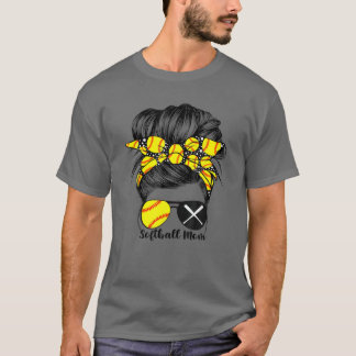 T-shirt Softball Maman Vie Messy Bun Jeu Jour des Mères