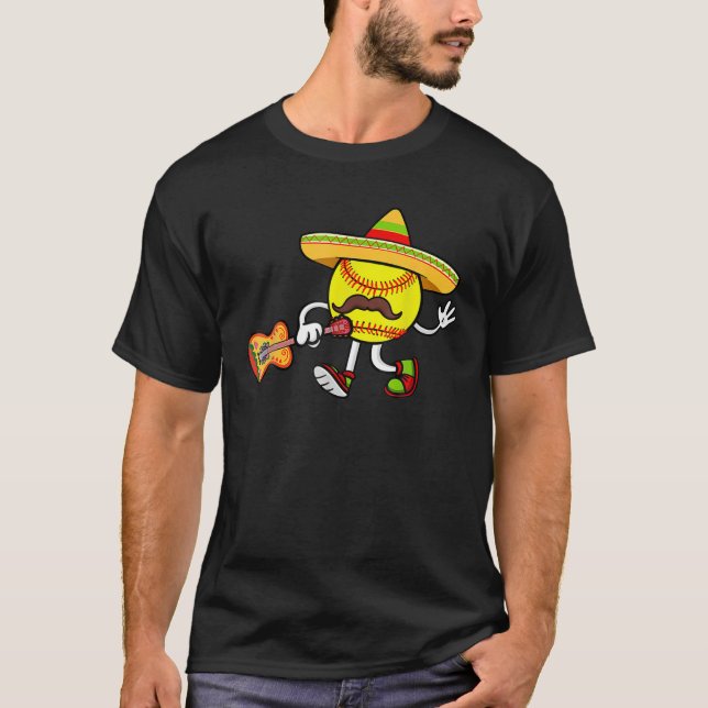 T-shirt Softball Mexican Guitar Hat Cinco De Mayo (Devant)