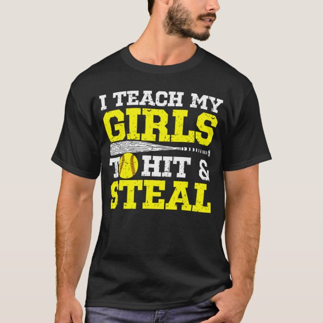 T-shirt Softball Mom Softball Dad Ieach My Girls to Hit an (Devant)